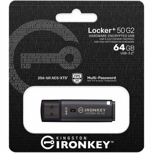 IronKey Locker+ 50 G2 64 GB USB 3.0, USB 3.1 Flash Drive - 256-bit AES-XTS, 256-bit AES - TAA Compliant - 145 MB/s Read Sp