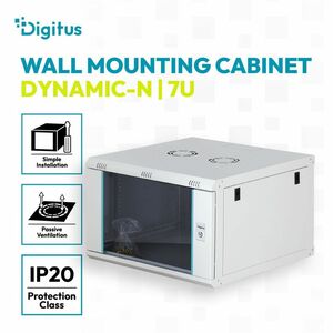Digitus Dynamic-N 7U Wandmontierbar Geschlossener Schrank Rackschrank für Networking, Server - Hellgrau - Stahl, Glas, Ble