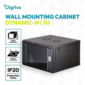 Digitus Dynamic-N 7U Wandmontierbar Geschlossener Schrank Rackschrank für Networking, Server - Schwarz - Stahl, Glas, Blec