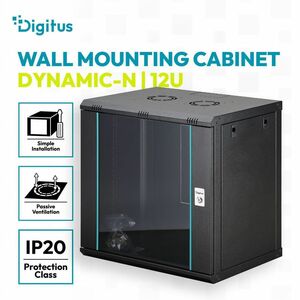 Digitus Dynamic-N 12U Wandmontierbar Geschlossener Schrank Rackschrank für Networking, Server - Schwarz - Stahl, Glas, Ble