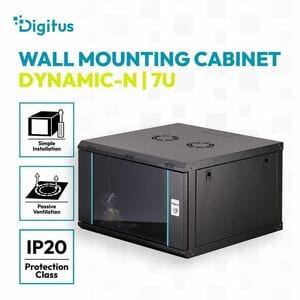 Digitus Dynamic-N 7U Wandmontierbar Geschlossener Schrank Rackschrank für Networking, Server - Schwarz - Stahl, Glas, Blec