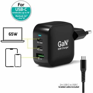 Port Connect 65 W AC Adapter - Universal Adapter - 2 USB Type-C - For PC, Smartphone, Tablet, Notebook, MacBook Air, MacBo