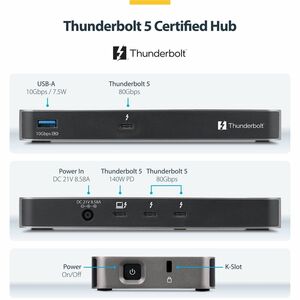 StarTech.com Hub Thunderbolt™ 5 a 4 Porte con KVM Thunderbolt™ Share, 80/120Gbps, Multi-Monitor 8K, PD 140W, USB-A 10Gbps,
