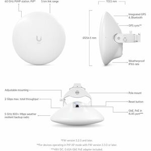 Ubiquiti Single Band Wi-Fi 6 IEEE 802.11ax 2 Gbit/s Wireless Bridge - 5 GHz - 1 x Network (RJ-45) - Gigabit Ethernet - 20 
