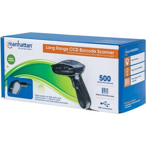 Long Range CCD Handheld Barcode Scanner, USB, 500mm Scan Depth, Cable 1.5m, Max Ambient Light 30,000 lux (sunlight), Black