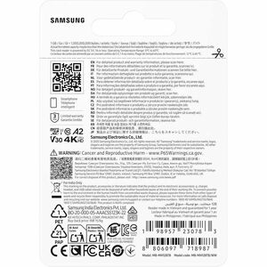 ""Carte microSDXC Samsung - 128 Go - UHS-I (U3) - V30 - 200 Mo/s en Lecture - 130 Mo/sSpaceen Écriture""