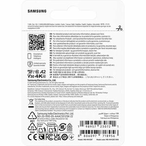 Carte microSDXC Samsung MB-MH128T - 128 Go - UHS-I (U3) - V30 - 200 Mo/s en Lecture - 130 Mo/sSpaceen Écriture