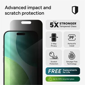 invisibleSHIELD Glass Elite Privacy Aluminosilicate Tempered Glass Privacy Screen Protector for Apple iPhone 17 Air, iPhon