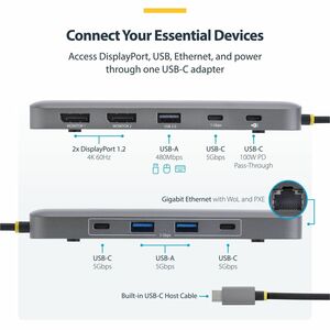 StarTech.com Adattatore Multiporta USB-C a Dual DisplayPort, ricarica PD 100W, 2x 4K 60Hz, Hub 5 porte 5Gbps, Gigabit Ethe