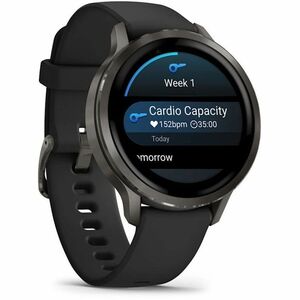 Garmin Venu 4 Smart Watch - Slate Case Color - Black Band Color - Stainless Steel, Metal Body Material - Fiber Reinforced 