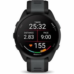 Garmin Forerunner 165 Smart Watch - Round Case Shape - Black Body Color - Slate Grey Band Color - Fiber Reinforced Polymer