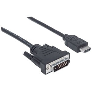 Manhattan HDMI to DVI-D 24+1 Cable, 1.8m, Male to Male, Black, HDMIDVIMM6, Dual Link, Compatible with DVD-D, Lifetime Warr