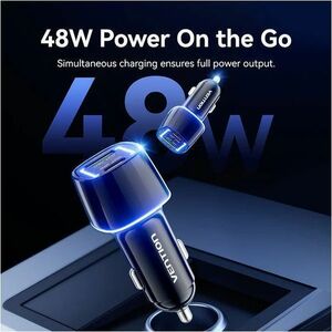 VENTION TWO-PORT USB-C + A (30W + 18W) CAR CHARGER BLACK ABS