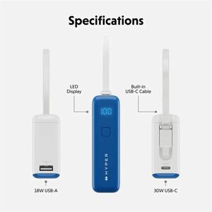Hyperjuice Flex HJ5401OGGL Power Bank - Snorkel Blue - For Smartphone, Tablet PC, Notebook, USB Type A Device, USB Type C 