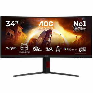 AOC CU34G4ZCA 34" (86.4 cm) Class UW-QHD Curved Screen Gaming LED Monitor - 21:9 - Black, Red - 34" (86.4 cm) Viewable - F