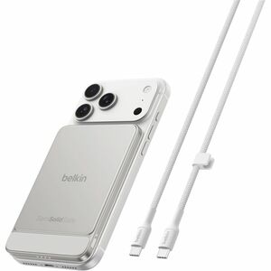 Belkin UltraCharge Pro Power Bank - Sand - For iPhone - 5000 mAh - 22.50 W - USB Type-C Connector - 1 x USB - Slim, Magnet