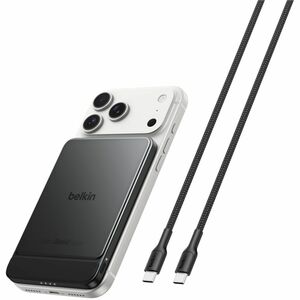 Belkin UltraCharge Pro Power Bank - Black - For iPhone - 5000 mAh - 22.50 W - USB Type-C Connector - 1 x USB - Slim, Magne