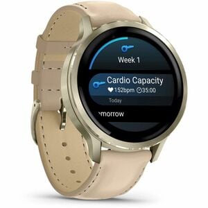 Garmin Venu 4 Smart Watch - Lunar Gold Case Color - Bone, Light Sand Band Color - Stainless Steel, Metal Body Material - F