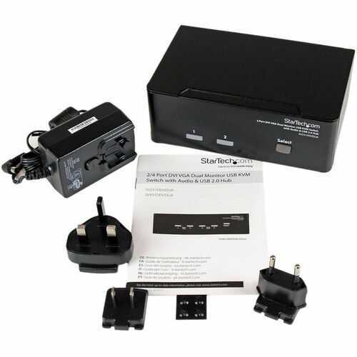 StarTech.com 2 Port KVM Switch - DVI and VGA w/ Audio and USB 2.0 Hub �¤"" Dual Monitor / Display / Screen KVM Switch - DV