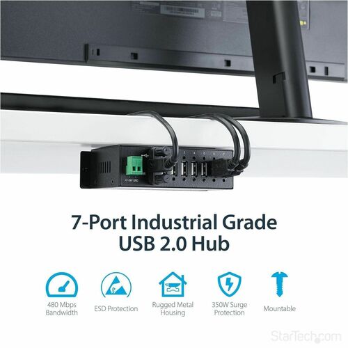 StarTech.com 7 Port Industrial USB 3.0 Hub - Rugged - Black Metal - Mountable -USB 3 Hub -USB Extender - Powered USB 3.0 H