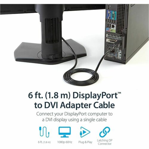 StarTech.com 6ft (1.8m) DisplayPort to DVI Cable, DisplayPort to DVI Adapter Cable, DP to DVI-D Converter, Replacement for