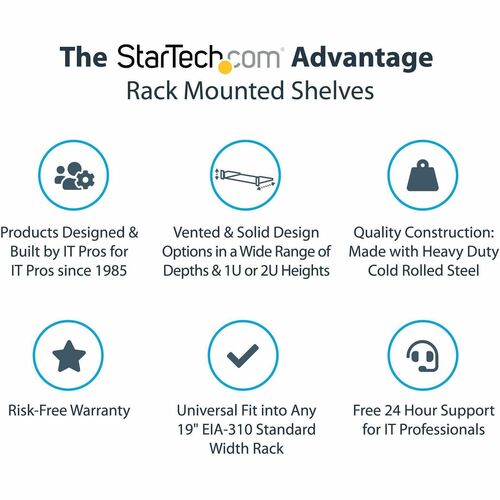 StarTech.com 2U 22in Vented Rack Mount Shelf - Fixed 22 inch Deep antilever Rackmount Tray for Server Rack Cabinet Shelf -