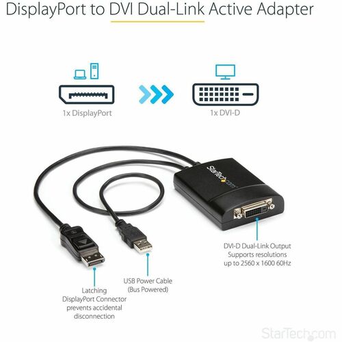 StarTech.com DisplayPort to DVI Adapter â€" Dual-Link â€" Active DVI-D Adapter for Your Monitor / Display - USB Powered â€