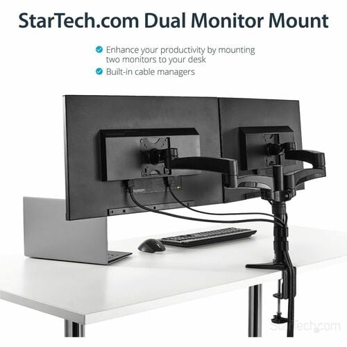 StarTech.com Desk Mount Dual Monitor Arm, Dual Articulating Monitor Arm, Height Adjustable, For VESA Monitors up to 24" (2