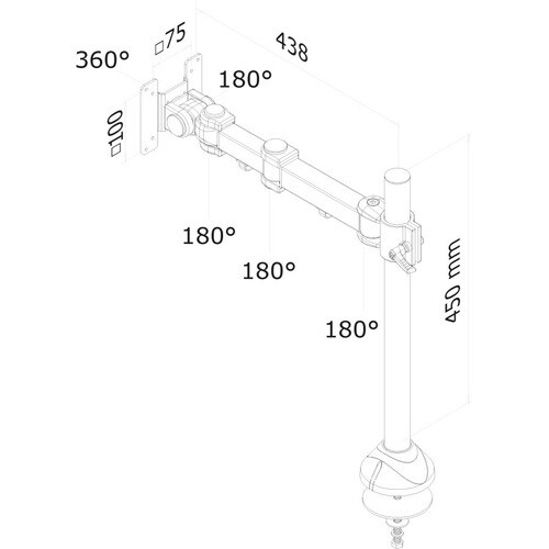 Neomounts Neomounts Pro Grommet Mount for Flat Panel Display - Black - Height Adjustable - 25.4 cm to 66 cm (26") Screen S