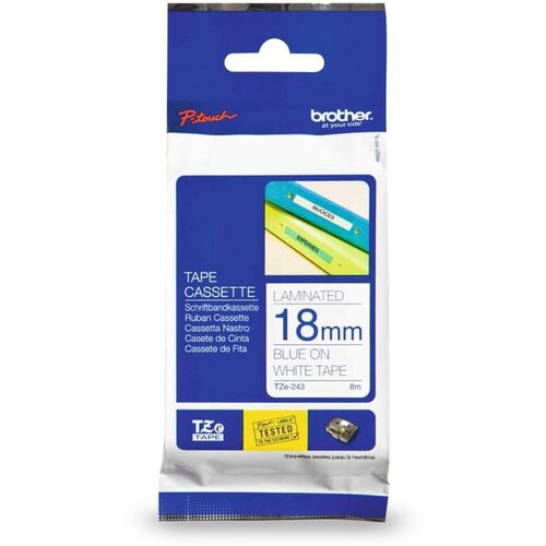 TZE-243 LAMINATED TAPE 18MM 8M BLUE ON WHITE