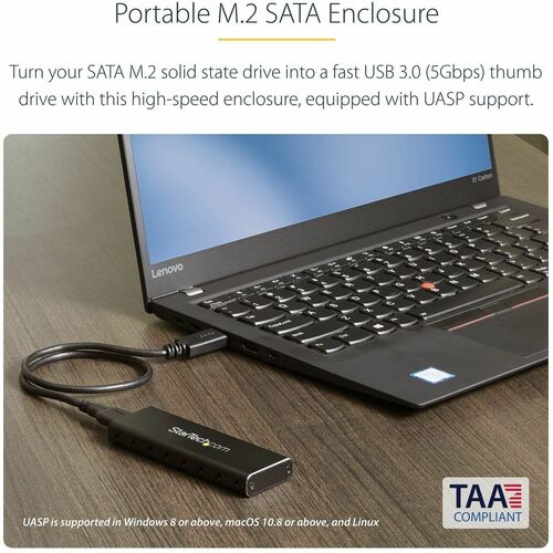 StarTech.com M.2 SATA external SSD enclosure â€" USB 3.0 with UASP - USB 3.0 to SATA III M.2 solid state drive enclosure w