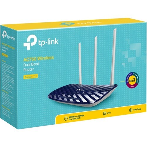 TP-Link Archer C20 Wi-Fi 5 IEEE 802.11ac Ethernet Wireless Router - Dual Band - 2.40 GHz ISM Band - 5 GHz UNII Band - 3 x 
