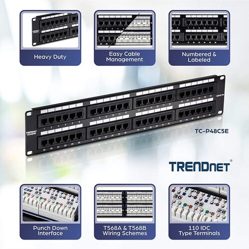 TRENDnet TC-P48C5E 48 Port(s) Network Patch Panel - 48 x RJ-45 - 48 x RJ-11 - 19" Wide - Rack-mountable