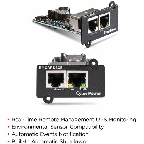 CyberPower Network Power Management RMCARD205 Remote Power Management Adapter - 2 x Network (RJ-45) Port(s) - Black