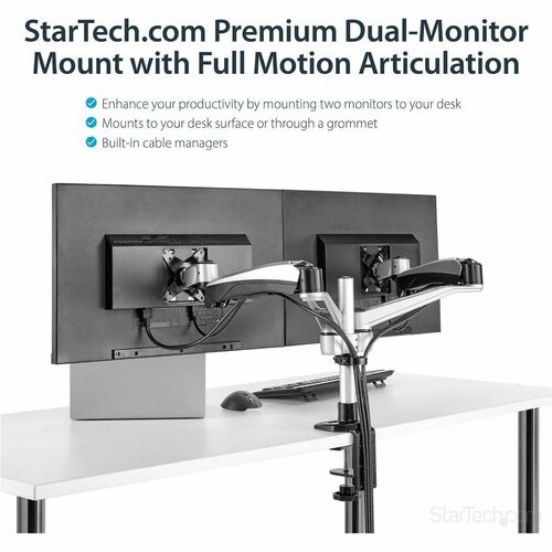 StarTech.com Desk Mount Dual Monitor Arm, Full Motion, Premium Dual Monitor Mount for up to 30"(19.8lb/9kg) VESA Mount Mon
