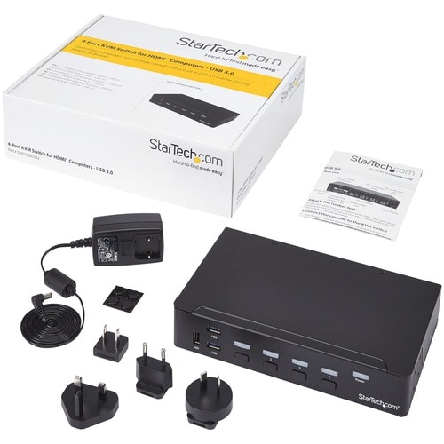 StarTech.com 4 Port HDMI KVM - HDMI KVM Switch - 1080p - USB 3.0 & Audio Support - KVM Video Switch (SV431HDU3A2) - Contro