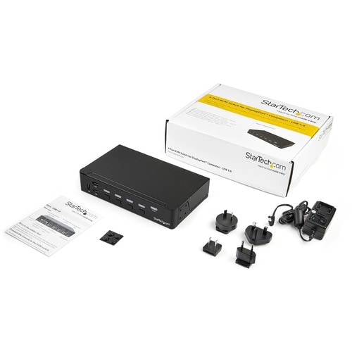 StarTech.com 4-Port DisplayPort KVM Switch - DP KVM Switch with Built-in USB 3.0 Hub for Peripherals - 4K 30Hz - 4 Compute