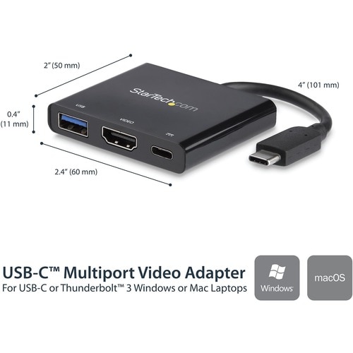 StarTech.com USB-C to HDMI Adapter - 4K 30Hz - Thunderbolt 3 Compatible - with Power Delivery (USB PD) - USB C Adapter Con