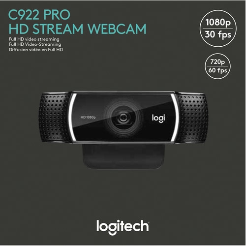Logitech C922 Webcam - 60 fps - 1920 x 1080 Video - Auto-focus - For Computer