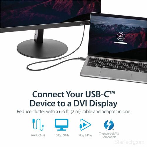 StarTech.com USB-C to DVI Cable - 2 m - 1080p - 1920x1200 - USB C DVI Monitor Cable - USB C Cable - Computer Monitor Cable