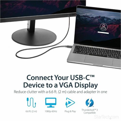 StarTech.com USB-C to VGA Cable - 2 m - 1920 x 1200 - 1080p - USB C VGA - USB Type C to VGA Computer Monitor Cable - Cable