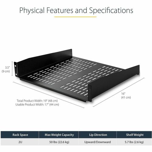 StarTech.com 2U Rackmount Rack-Regal für Server, LAN-Schalter, Patchfeld, A/V-Geräte - 482,60 mm Rack-Breite - Schwarz - S