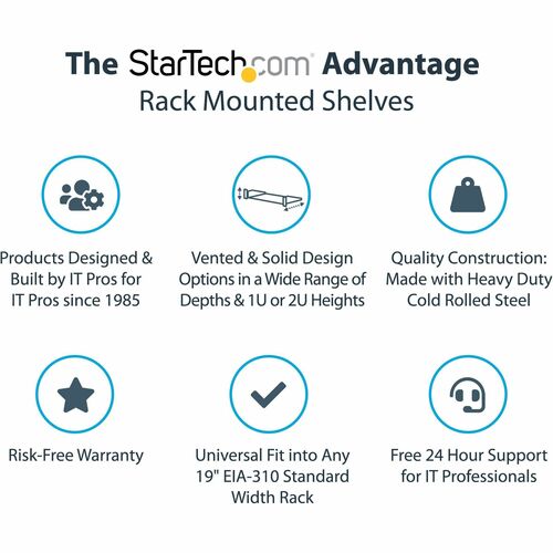 StarTech.com 1U Vented Server Rack Cabinet Shelf - Fixed 10in Deep Cantilever Rackmount Tray for 19" Data/AV/Network Enclo