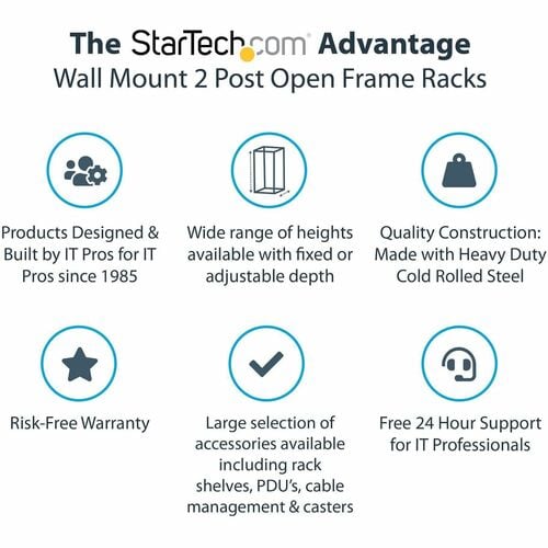 StarTech.com Wall Mount Server Rack - 12U Rack - 30cm- 50cm Adjustable Depth - Open Frame - Network Rack - Computer Rack -