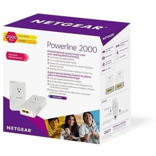 Adaptateur de réseau powerLine - Netgear PLP2000 - 2 - 2 x Réseau (RJ-45) - 2000 Mbit/s PowerLine - 500 m² Couverture de l