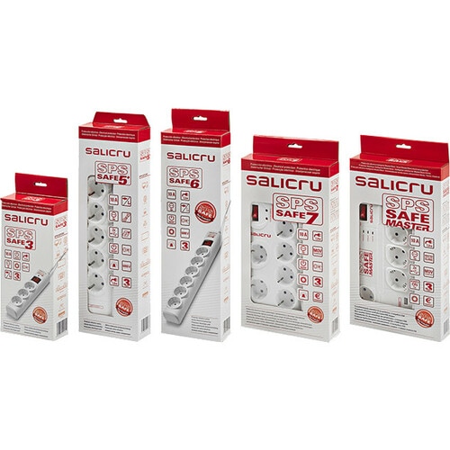 Salicru SPS SAFE 3 Power Strip - 3 x Schuko - 1.50 m Cord - 238 J Surge Energy - 10 A Current - 230 V AC Voltage - Wall Mo