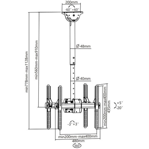 CEILING MOUNT DUAL 32-60IN TILT/ROTATE BLACK