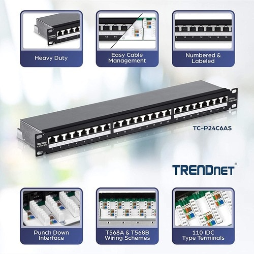 TRENDnet TC-P24C6AS 24 Port(s) Network Patch Panel - TAA Compliant - 24 x RJ-45 - 1U High - 19" Wide - Rack-mountable