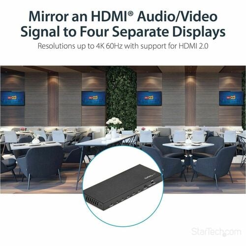 StarTech.com 4 Port HDMI Splitter - 4K 60Hz - 1x4 Way HDMI 2.0 Splitter - HDR - ST124HD209 - Displays the same image with 