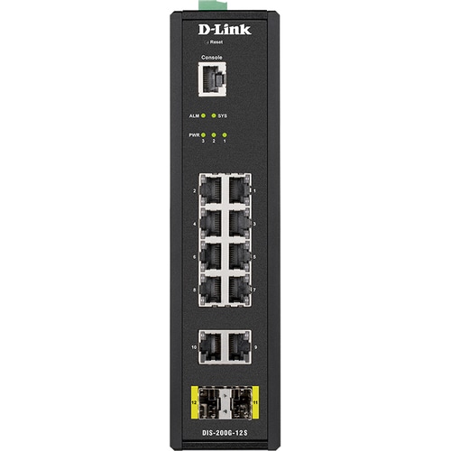 D-Link DIS-200G-12S 10 Ports Manageable Ethernet Switch - 2 Layer Supported - Modular - 2 SFP Slots - Twisted Pair, Optica